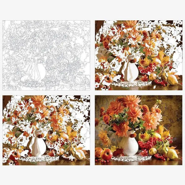 Painting By Numbers Dahlias, Chrysanthemums, and Fruits-Your Soul Place